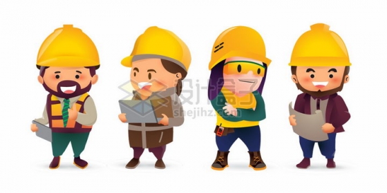 4个可爱的卡通建筑工人五一劳动节png图片免抠矢量素材