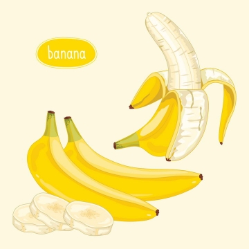 手绘风格剥开的香蕉和切片的香蕉美味水果图片免抠矢量素材