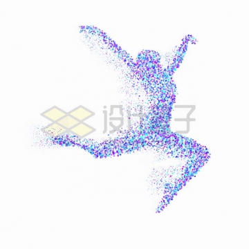 蓝色紫色圆点组成的跳舞的女人芭蕾舞蹈png图片素材