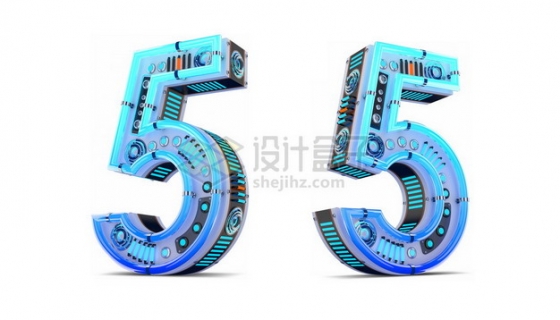 C4D风格蓝色机械3D立体数字五5艺术字体846952psd/png图片素材