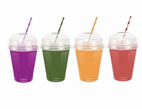 4杯不同的颜色的果汁冷饮饮料png图片免抠矢量素材