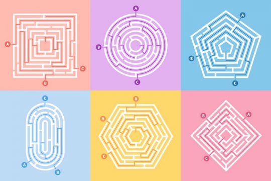 6款正方形圆形五边形迷宫游戏png图片免抠eps矢量素材