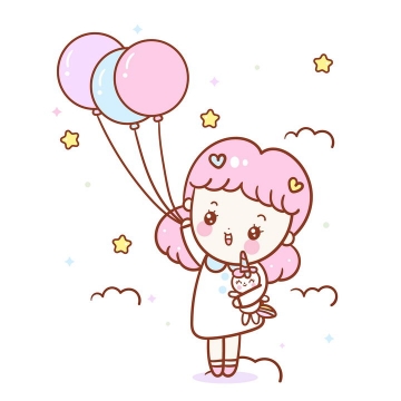 牵着粉色气球的卡通小女孩图片免抠矢量图素材
