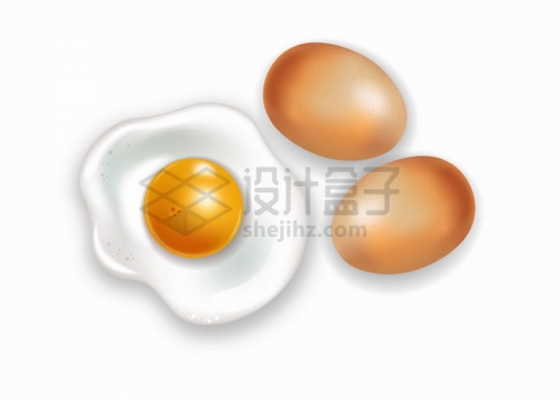 两颗生鸡蛋和煎鸡蛋png图片免抠矢量素材