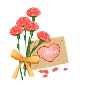 手绘风格一束康乃馨和母亲节给妈妈的信图片免抠素材