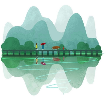 彩色水彩画插画风格绿色桂林山水图片旅游免抠素材