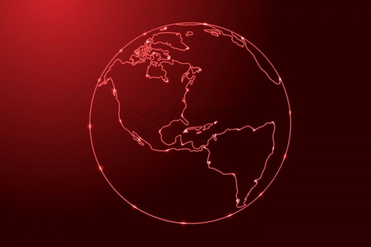 发光红色线条勾勒的地球png图片免抠矢量素材