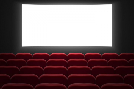 面对红色观众席的电影院屏幕电影放映展示样机免抠矢量图片素材