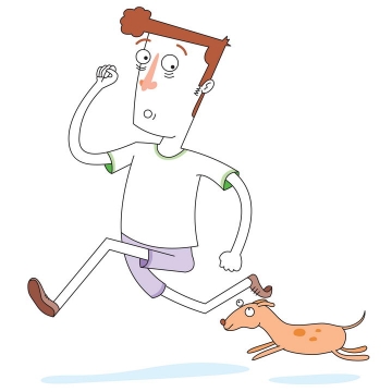 抽象漫画风格带着狗狗一起奔跑的男子遛狗png图片免抠矢量素材