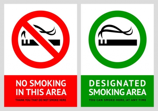 两款红色和绿色的禁止吸烟标志警示牌图片免抠矢量素材
