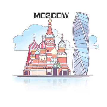 简约手绘风格俄罗斯莫斯科城市地标建筑旅游图片免抠素材