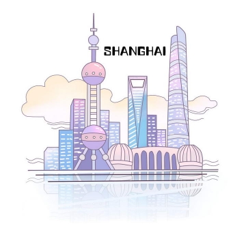 简约手绘风格上海城市地标建筑旅游图片免抠素材