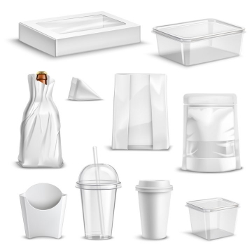 各种空白包装的微波饭盒纸袋子一次性杯子等图片免抠矢量素材