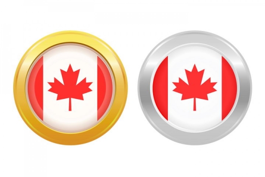 金色和银色圆形边框的加拿大国旗枫叶旗图案图片免抠矢量素材