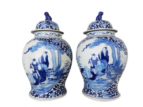 两个青花瓷陶瓷罐子801544png图片素材