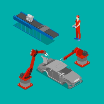 2.5D自动化汽车生产线全自动工厂工业机器人图片免抠矢量素材