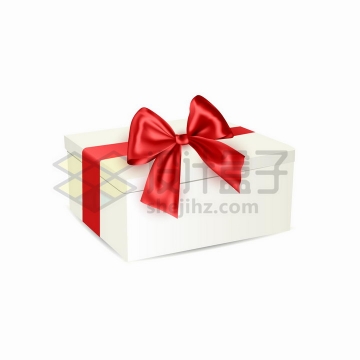 红色丝带蝴蝶结的空白包装盒礼物盒png图片免抠矢量素材