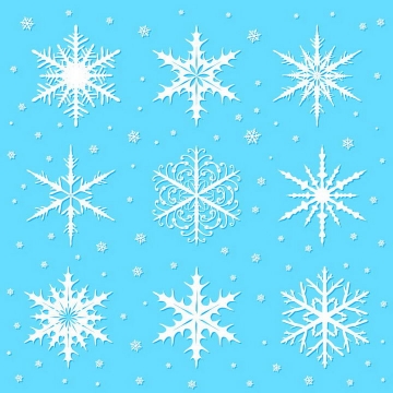 9种不同形状的白色雪花图案免抠png图片矢量图素材