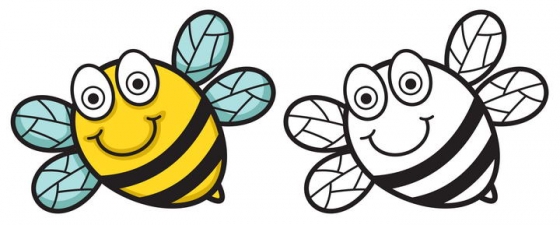 卡通黑色和上色的蜜蜂对比图免抠矢量图片素材