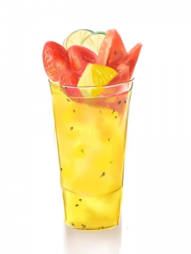 彩色手绘风格夏日冷饮西瓜汁菠萝汁混合果汁图片免抠素材