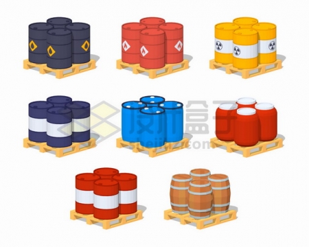 木制托盘上的石油桶燃料桶化工桶汽油桶木桶png图片素材
