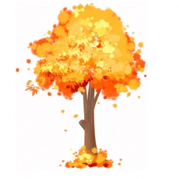 秋天金黄色树叶的大树水彩插画400029png图片免抠素材