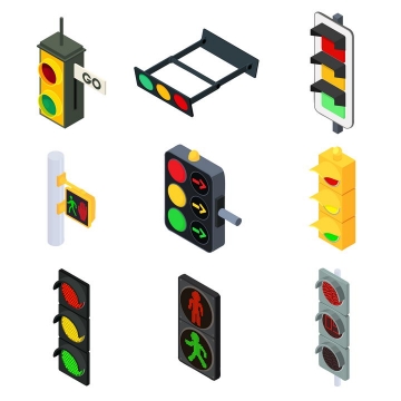 9款2.5D风格的红绿灯交通指示灯图片免抠矢量素材