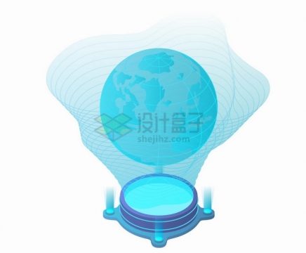 2.5D风格蓝色AR增强现实技术地球模型投影png图片免抠矢量素材