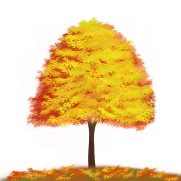 秋天金黄色树叶的大树水彩插画212523png图片免抠素材