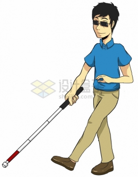 卡通盲人男孩拿着盲丈导盲棍png图片素材
