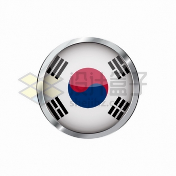 银色金属边框韩国国旗圆形按钮png图片素材
