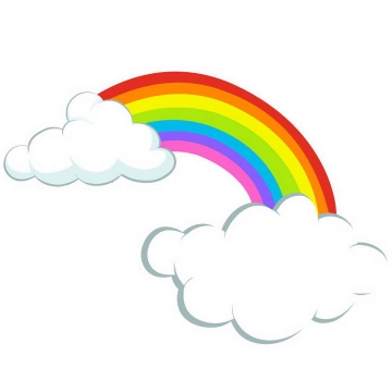 手绘风格白色的云朵上的七彩虹图片免抠素材