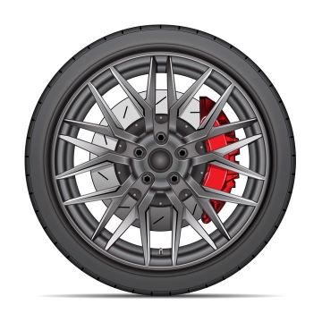 汽车轮胎和铝合金金属轮毂红色刹车卡钳png图片免抠矢量素材