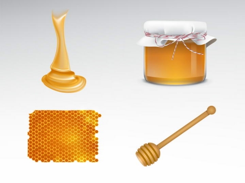 粘稠的蜂蜜与蜂巢蜜蜂蜜罐免抠矢量图片素材