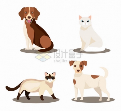 4款卡通宠物狗宠物猫咪png图片免抠矢量素材