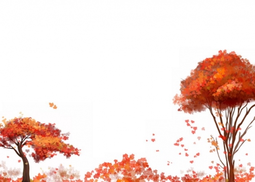 深秋时节变红的大树和树叶以及落叶堆837862png图片素材