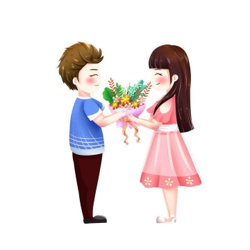 可爱卡通正在送花的情侣情人节图片免抠素材