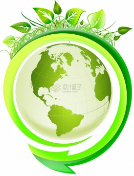环绕地球的绿色箭头和树叶世界环境日png图片素材