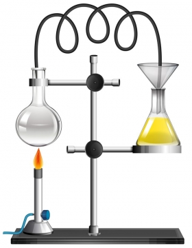 燃烧的酒精灯和烧瓶正在做化学实验的中学教学图片免抠矢量素材
