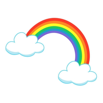 卡通风格两朵白云上的七彩虹图案图片免抠素材