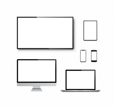 黑色边框的电视机电脑显示器笔记本电脑平板和手机png图片免抠矢量素材