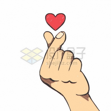 大拇指食指单手比心和红心图案手绘插画808985矢量图片免抠素材