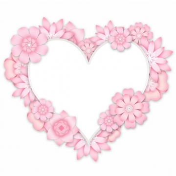 3D立体浮雕风格粉色花朵组成的心形文本框标题框信息框844937png图片素材