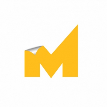 3D立体翘边贴纸黄色大写字母M字体logo设计438655EPS免抠图片素材