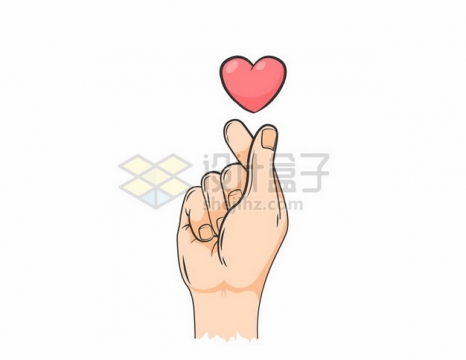 大拇指食指单手比心手势和红心图案手绘插画300374矢量图片免抠素材