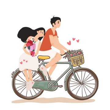 手绘插画风格正在骑自行车的情侣情人节图片免抠素材