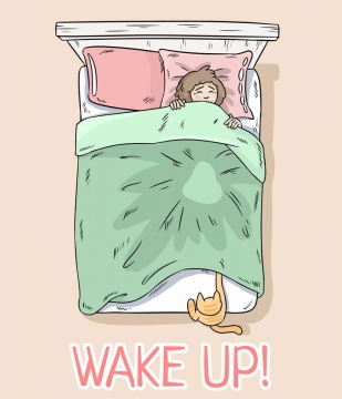 卡通猫咪喊你起床早上好赖床不想起床图片免抠素材