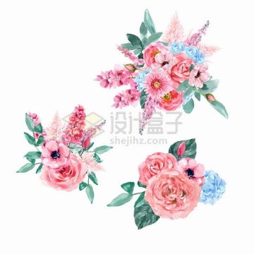 盛开的牡丹花粉红色花束花朵鲜花水彩画花卉png图片免抠矢量素材
