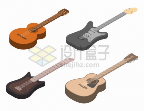 4款2.5D风格吉他音乐乐器png图片素材