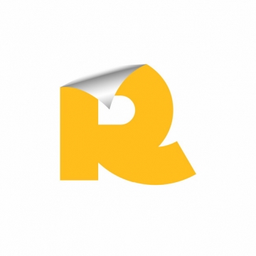 3D立体翘边贴纸黄色大写字母R字体logo设计442646EPS免抠图片素材